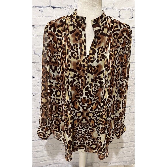 COLDWATER CREEK Women’s Leopard Print Pleated Lined Button Front Blouse - XL/16 - Picture 1 of 7